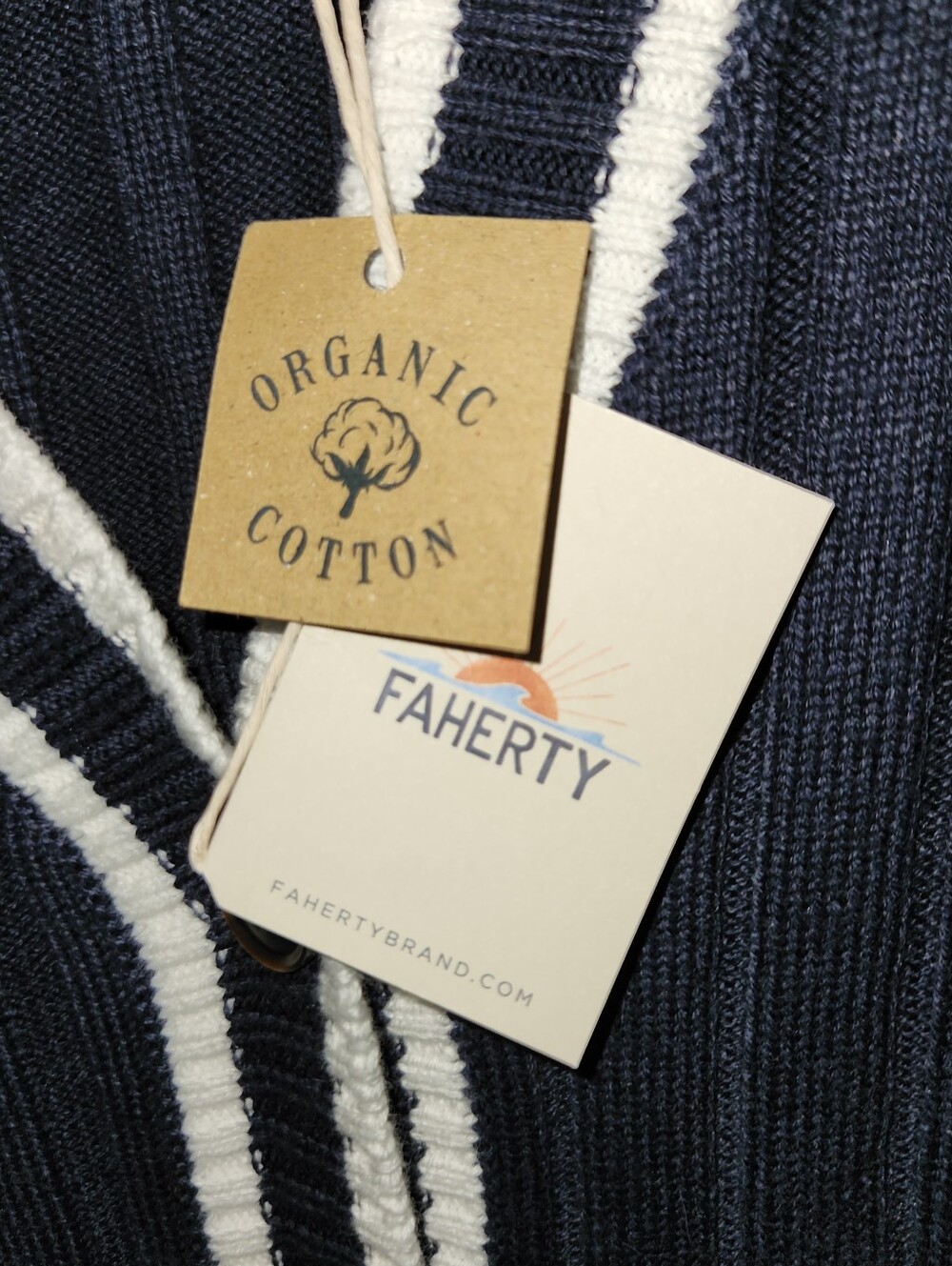 NWT Faherty Varsity Game Set Cardigan S Navy Blue White - Picture 3 of 5